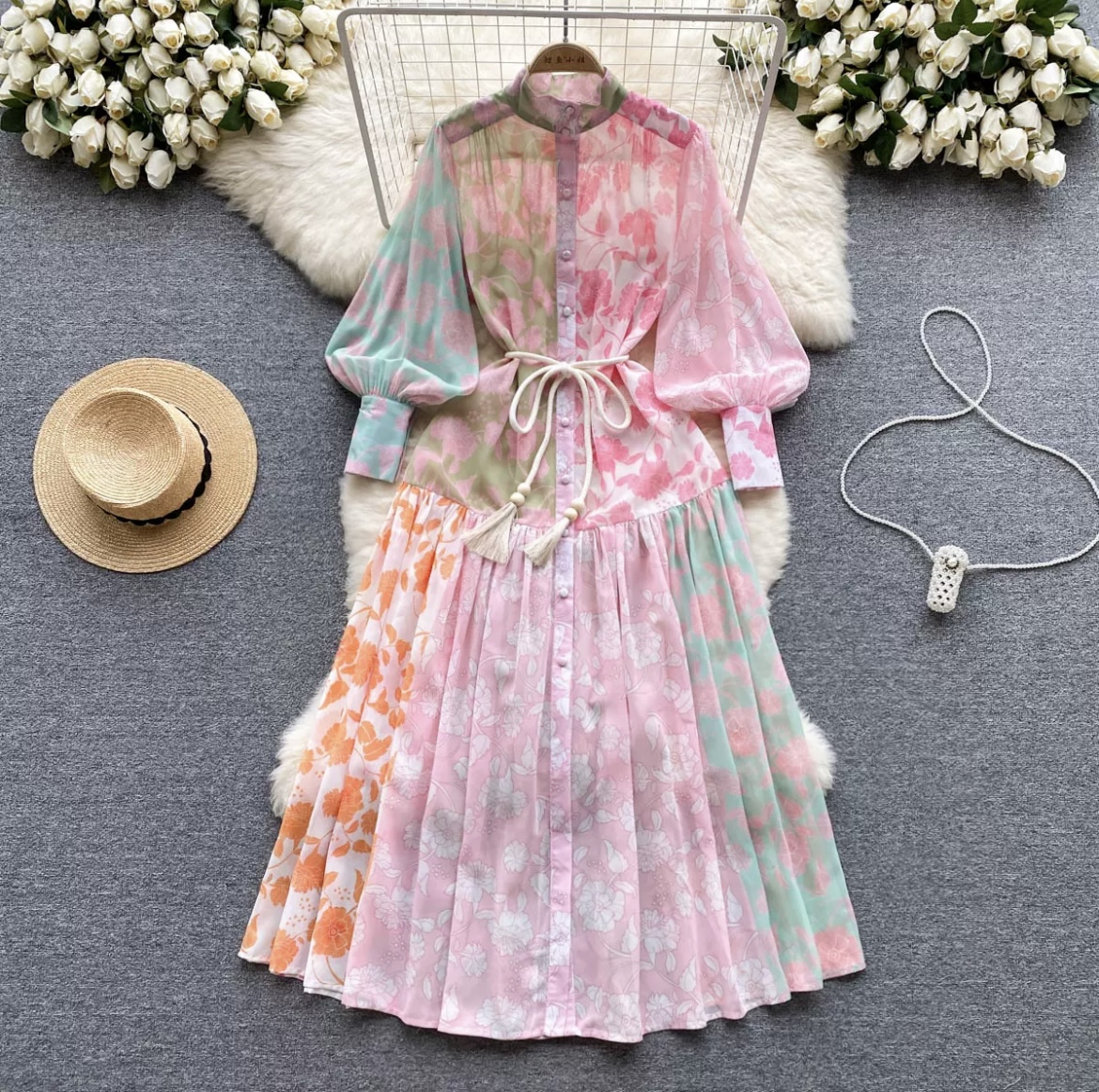 Blush Bloom Patchwork Midi Dress