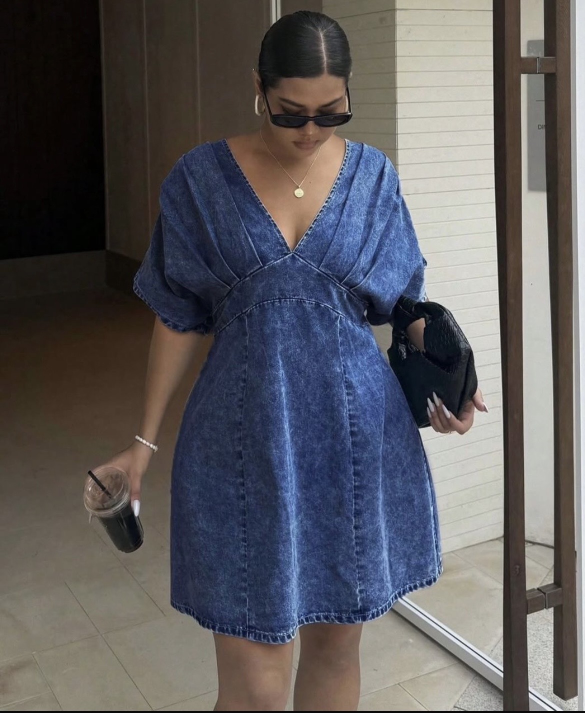 Acid Wash Denim Babydoll Mini Dress